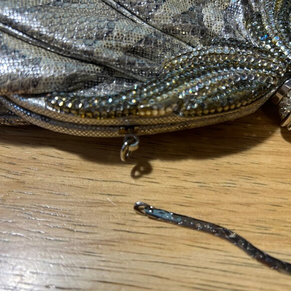 Womens Finesse La Model Silver Gray Cream Python Leather Clutch Handbag - Picture 14 of 14